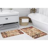 Vivense Dijital Baskı, Kaymaz Taban Ikili Banyo Paspası 100X60 + 60X50 cm RVG5168 - Bej - 60 cm x 100 cm x 1 cm