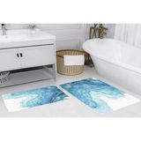 Vivense Dijital Baskı, Kaymaz Taban Ikili Banyo Paspası 100X60 + 60X50 cm RVG5188 - Mavi - 60 cm x 100 cm x 1 cm