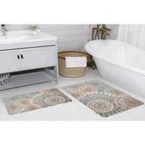 Vivense Dijital Baskı, Kaymaz Taban Ikili Banyo Paspası 100X60 + 60X50 cm RVG5201 - Gri - 60 cm x 100 cm x 1 cm