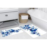 Vivense Dijital Baskı, Kaymaz Taban Ikili Banyo Paspası 100X60 + 60X50 cm RVG5267 - Mavi - 60 cm x 100 cm x 1 cm