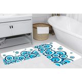 Vivense Dijital Baskı, Kaymaz Taban Ikili Banyo Paspası 100X60 + 60X50 cm RVG5271 - Mavi - 60 cm x 100 cm x 1 cm