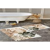 Vivense Dijital Baskı, Kaymaz Taban Ikili Banyo Paspası 100X60 + 60X50 cm RVG5310 - Krem - 60 cm x 100 cm x 1 cm