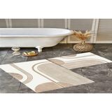 Vivense Dijital Baskı, Kaymaz Taban Ikili Banyo Paspası 100X60 + 60X50 cm RVG5312 - Krem - 60 cm x 100 cm x 1 cm