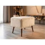 Vivense Dikdörtgen Ahşap Ayaklı Dekoratif Puf, Krem - 60 cm x 40 cm x 45 cm