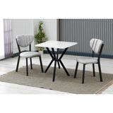 Vivense Elis Mutfak Masa Takımı, 2 Sandalye, Beyaz, 70X70 Cm, Gri