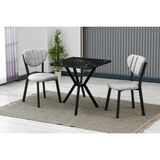 Vivense Elis Mutfak Masa Takımı, 2 Sandalye, Siyah, 70X70 Cm, Gri