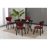 Vivense Elis Mutfak Masa Takımı, 4 Sandalye, Siyah, 110X70 Cm, Bordo - 70X110