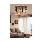 Vivense Enzo Dörtlü Tepsili Eskitme Bal Camlı Plafonyer Avize - 30 cm x 1 cm x 21 cm - Sarı
