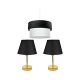 Vivense Evlight 3'lü Set Avize ve Komodin Üstü Gold Abajur / Siyah - 22 cm x 22 cm x 35.5 cm