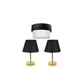 Vivense Evlight 3'lü Set Avize Ve Komodin Üstü Gold Abajur / Siyah Siyah