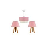 Vivense Evlight Üçlü Avize ve Ahşap Abajur Oda Seti, Pembe