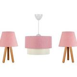 Vivense Evlight Üçlü Set Avize ve Komodin Üstü Abajur Pembe