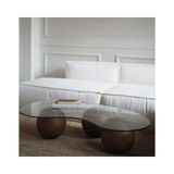 Vivense Fasülye Küre Ahşap Cam Orta Sehpa, Kahverengi - 120 cm x 70 cm x 30 cm
