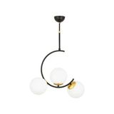 Vivense Glass Word 3 Beyaz Camlı Siyah Kasalı Avize, Eskitme Gold - 50 cm x 30 cm x 75 cm