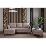 Vivense Gloria Mini Köşe Koltuk, Puflu, Krem, Sol Köşe - 125 cm x 80 cm x 85 cm
