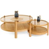 Vivense Golf Ikili Orta Sehpa, Meşe Bronz Cam - 100 cm x 100 cm x 48 cm