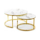 Vivense Haley Pirinç Mermer Desenli Ikili Orta Sehpa Gold - 80 cm x 80 cm x 43 cm