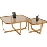 Vivense Hisar Ikili Set Orta Sehpa, Meşe Bronz Cam - 90 cm x 90 cm x 45 cm
