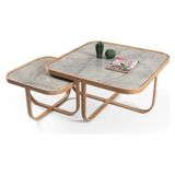 Vivense Hisar Ikili Set Orta Sehpa, Meşe Gri Mermer Tablalı - 90 cm x 90 cm x 45 cm