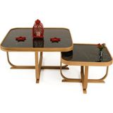 Vivense Hisar Ikili Set Orta Sehpa, Meşe Siyah Mermer Tablalı - 90 cm x 90 cm x 45 cm