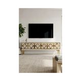 Vivense Lem Tv Sehpası Beyaz Traverten Gold 120 cm TSA1237BTG - 120 cm x 30 cm x 40.5 cm