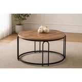 Vivense Lenka Orta Sehpa Açık Ceviz Suntalam Siyah Boyalı Metal Ayak - 70 cm x 70 cm x 45 cm - Açık Kahverengi