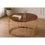 Vivense Lenka Orta Sehpa Koyu Ceviz Suntalam Gold Kaplamalı Metal Ayak - 70 cm x 70 cm x 45 cm - Koyu Kahverengi