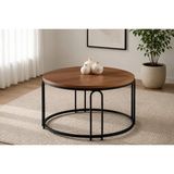 Vivense Lenka Orta Sehpa Koyu Ceviz Suntalam Siyah Boyalı Metal Ayak - 70 cm x 70 cm x 45 cm - Koyu Kahverengi