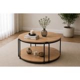 Vivense Lenka Orta Sehpa Raflı Açık Ceviz Suntalam Siyah Boyalı Metal Ayak - 70 cm x 70 cm x 45 cm - Açık Kahverengi