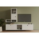 Vivense Leron 3 Kapaklı Yüzer Tv Ünitesi Dikey ve Yatay Açık Raflı Modern Salon Seti Mst Tvt 1057 - Beyaz - 165 cm x 30 cm x 130 cm