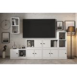 Vivense Leron Duvar Kitaplıklı Sekiz Kapaklı Raflı Tv Ünitesi Beyaz 228 cm Çıtasız Tv 1269 Ç - 231 cm x 40 cm x 130 cm