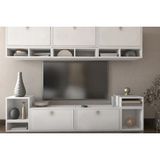 Vivense Leron Geniş Depolama Alanlı Çok Bölmeli Duvar Raf Seti ve Tv Dolabı Nrg Tvt 1004 - Beyaz - 199 cm x 30 cm x 150 cm