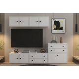 Vivense Leron Modüler Tv Ünitesi 4 Kapaklı Üst Blok + Alçak Dolap & Çekmeceler (Tv Ünitesi - Beyaz - 199 cm x 30 cm x 140 cm