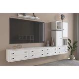 Vivense Leron Şık Tasarım 8 Gözlü Asma Televizyon Sehpası ve Duvar Rafları - Beyaz - 263 cm x 30 cm x 135 cm