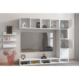 Vivense Leron Tv Ünitesi Kapaklı Dolaplı Çok Katlı Duvara Monte Raflı Ayaksız 164 - Beyaz - 165 cm x 30 cm x 145 cm