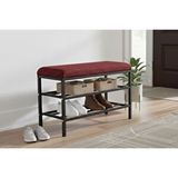 Vivense Luxe Keten Kumaşlı Puf Ayakkabılık Bench, Bordo
