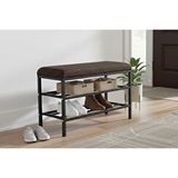 Vivense Luxe Keten Kumaşlı Puf Ayakkabılık Bench, Kahve - Kahverengi