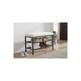 Vivense Luxe Keten Kumaşlı Puf Ayakkabılık Bench, Krem