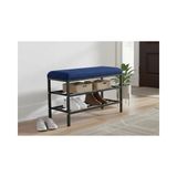 Vivense Luxe Keten Kumaşlı Puf Ayakkabılık Bench, Lacivert