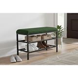 Vivense Luxe Keten Kumaşli Puf Ayakkabilik Bench, Yeşil Yeşil