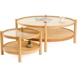 Vivense Magnum Ikili Orta Sehpa, Meşe Bronz Cam - 80 cm x 110 cm x 48 cm