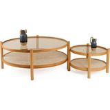 Vivense Magnum Ikili Orta Sehpa, Meşe Traverten Mermer - 80 cm x 110 cm x 48 cm