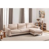 Vivense Merlin Mini Köşe Koltuk, Ceviz, Fitilli Kol, Recycled, Cappucino - Cappuccino - 80 cm x 160 cm x 80 cm