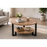 Vivense Milas Orta Sehpa Açık Ceviz Suntalam Siyah Boyalı Metal Ayak - 70 cm x 70 cm x 45 cm - Açık Kahverengi