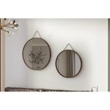 Vivense Mirora Ikili Yuvarlak Duvar Aynası, Yerli Ceviz, 60-48 cm