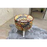 Vivense Miskin Puf, Çiçekli Ahşap, Lake Ayak - 40 cm x 40 cm x 45 cm - 001