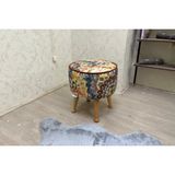 Vivense Miskin Puf, Çiçekli, Ahşap, Naturel Ayak - 40 cm x 40 cm x 45 cm - 001