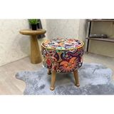 Vivense Miskin Puf, Retro, Ahşap, Naturel Ayak Çok Renkli