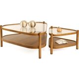 Vivense Nesta Ikili Set Orta Sehpa, Ceviz Bronz Cam - 95 cm x 95 cm x 48 cm