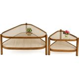Vivense Nesta Ikili Set Orta Sehpa, Ceviz Traverten Mermer Tablalı - 95 cm x 95 cm x 48 cm
